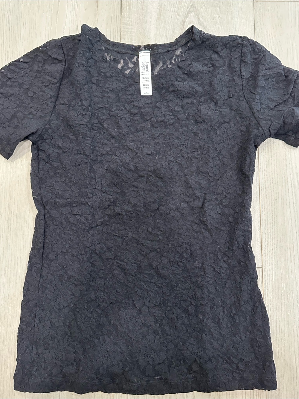 Hanky Panky Black Floral Lace Sheer Short Sleeve Top Size M